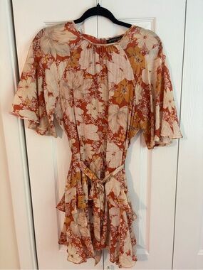 MINKPINK Rust Floral Tie-Waist Mini Dress